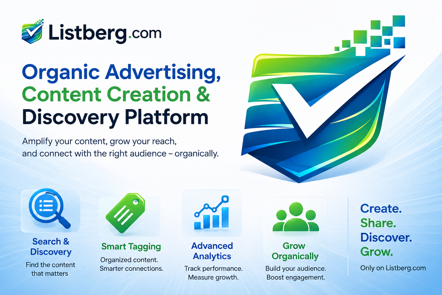Listberg Organic Advertising, Content Creation and Content Discovery Platform